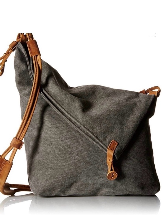 Tom Clovers Handbags - TOM CLOVERS GRAY CANVAS LEATHER STRAP LINED MESSENGER CROSSBODY TOTE BAG